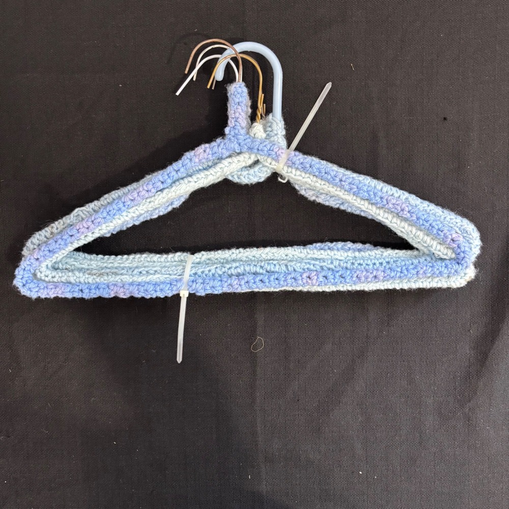 Vintage Handmade Crochet Padded Clothes Hangers Set of 6 Blue Variegated Pastel